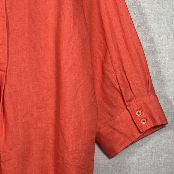 Coldwater Creek 100% Linen Collared Button-Front Pleated Top Size 2X Orange - Picture 8 of 15